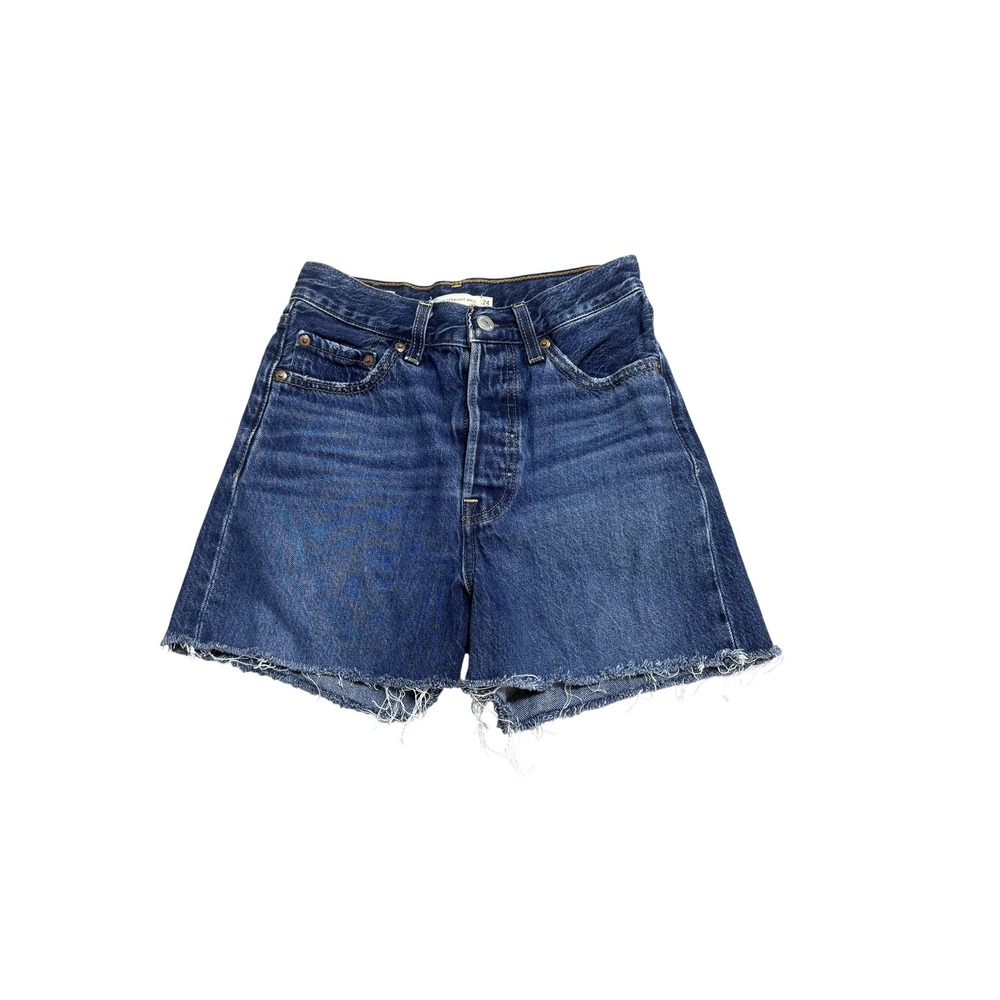 Levis Premium Ribcage‎ Shorts Womens 24 Blue Denim High Rise Cutoff Raw Hem